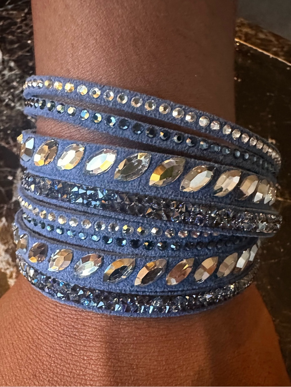 Swarovski “PULSE” Slake Blue Crystal Multi-Row Leather Wrap Bracelet